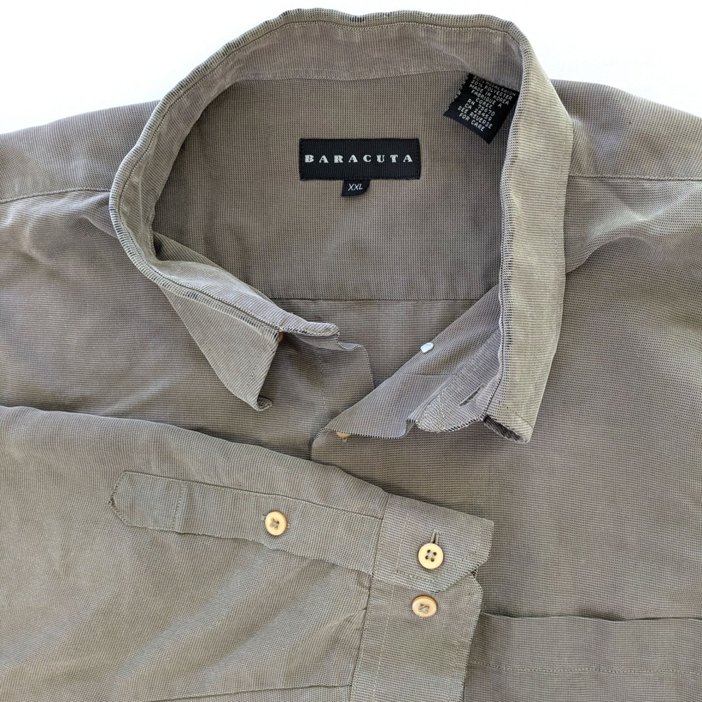 Baracuta Mens XXL Long Sleeve Button Down Shirt Olive Drab Modal Rayon Blend